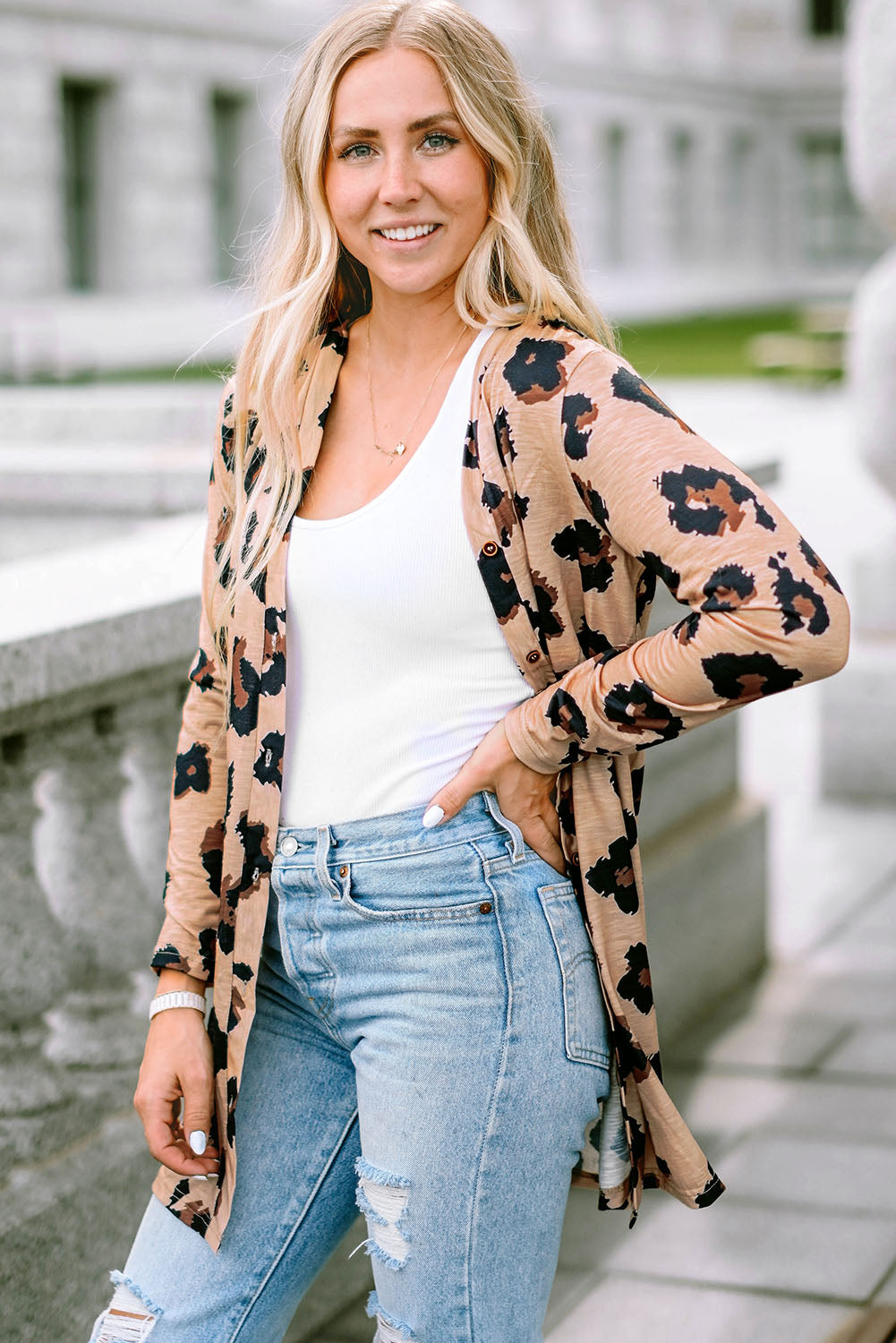 Leopard Printed Open Front Cardigan - SELFTRITSS   