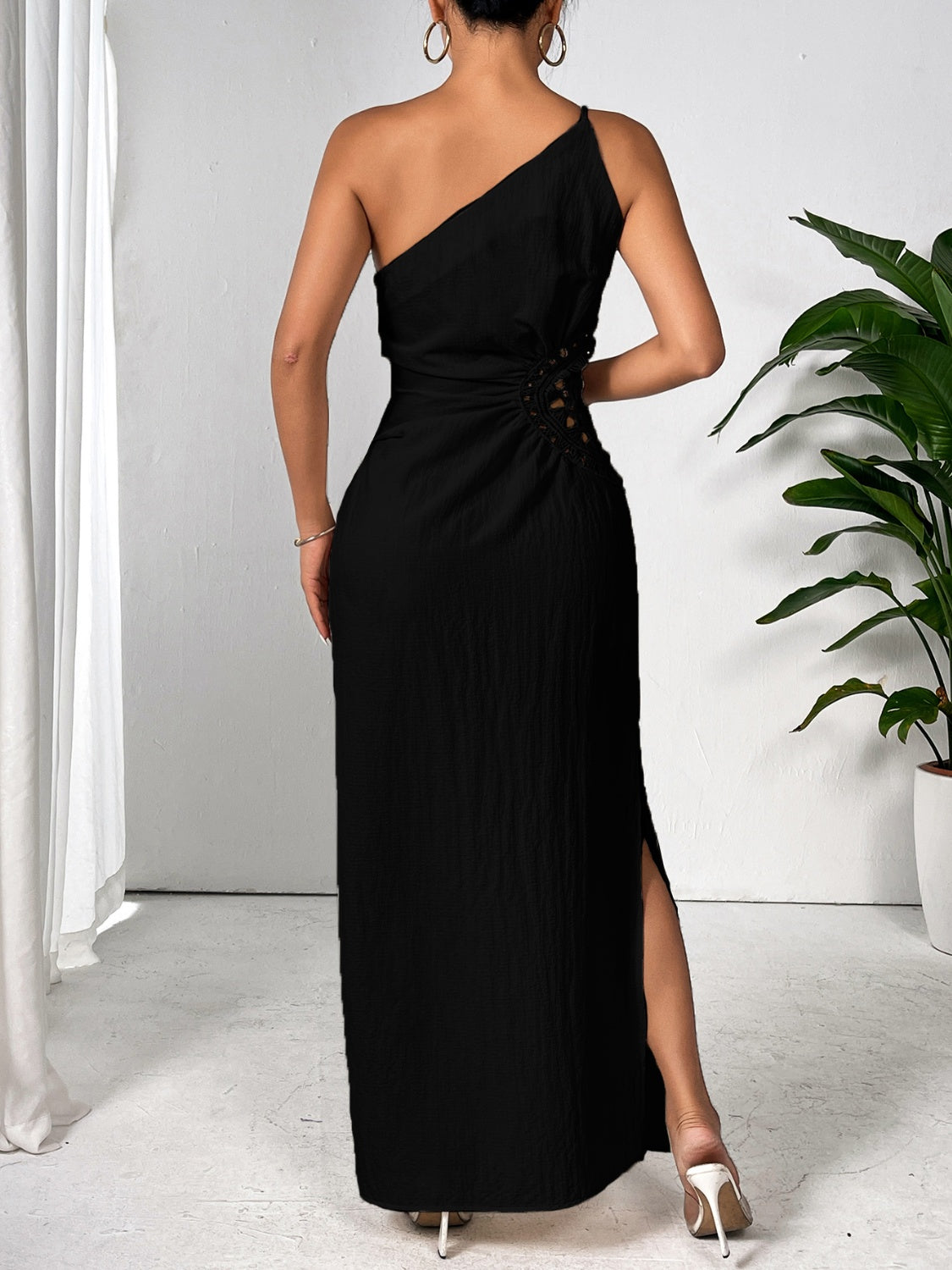 Slit One Shoulder Sleeveless Maxi Dress - SELFTRITSS   