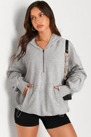 Pocketed Half Zip Long Sleeve Hoodie - SELFTRITSS   