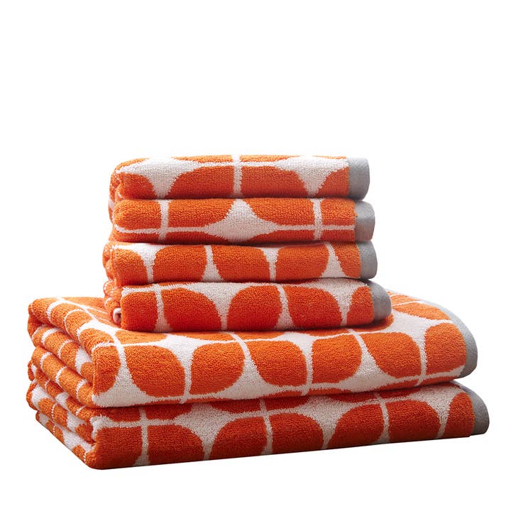 6-Piece Cotton Jacquard Bathroom Towel Set, Orange