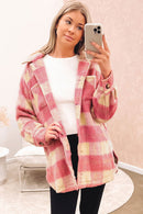 Peach Blossom Plaid Print Buttoned Collared Chest Pockets Shacket - SELFTRITSS   