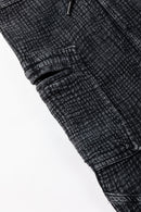 Black Mineral Wash Textured Drawstring Wide Leg Pants - SELFTRITSS