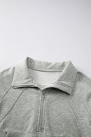 Gray Zip Up Stand Collar Ribbed Thumbhole Sleeve Sweatshirt - SELFTRITSS