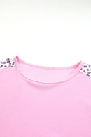 Pink Exposed Seam Leopard Splicing Plus Size Sweatshirt - SELFTRITSS