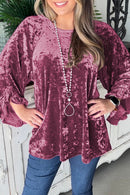 Red Dahlia Velvet Pagoda Sleeve Crew Neck Top - SELFTRITSS   