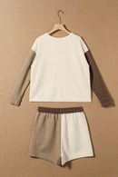 Multicolour Contrast Sleeve Color Block Pullover Shorts Textured Outfit - SELFTRITSS