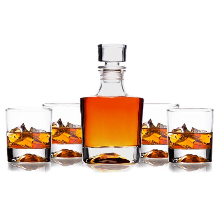 Whiskey Decanter & 4 Whiskey Glasses Set Airtight Stopper