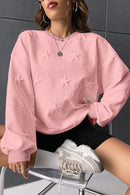 Peach Blossom Star Embossed Textured Drop Shoulder Sweatshirt - SELFTRITSS