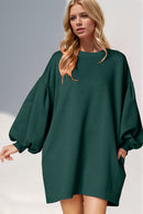 Emerald Green Balloon Sleeve Lantern Sleeve Mini Dress