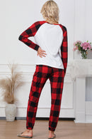 Fiery Red Plaid Merry Christmas Graphic Loungewear Set - SELFTRITSS