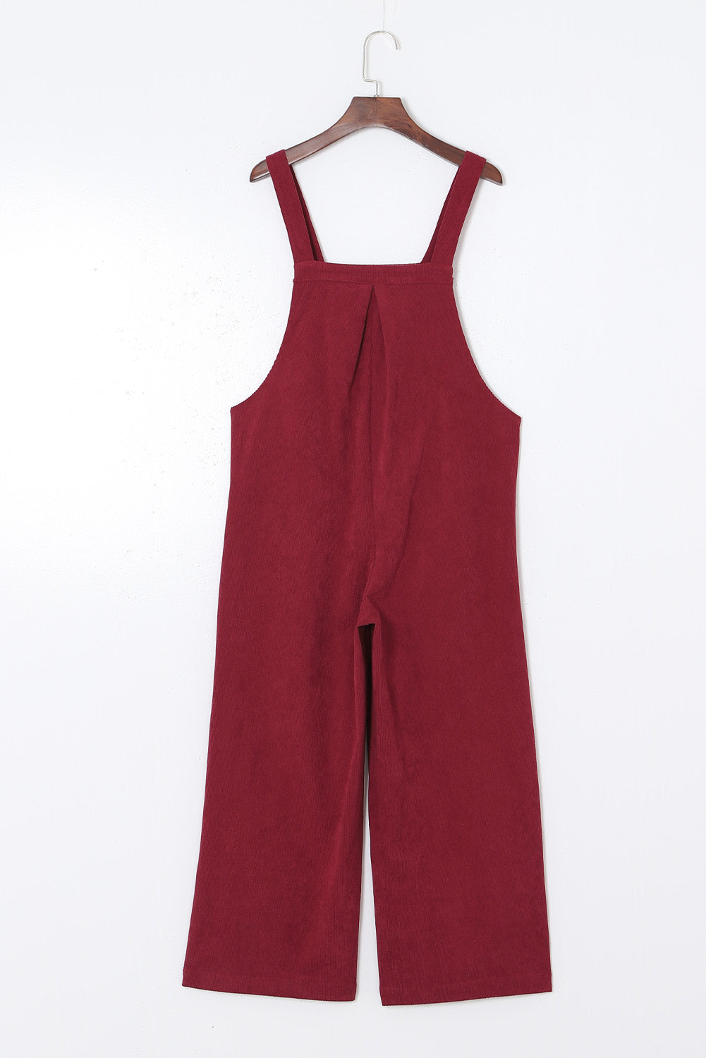 Fiery Red Solid Color Corduroy Wide Leg Bib Overalls - SELFTRITSS   