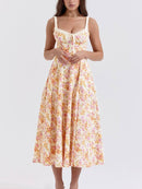 Floral Suspender Backless Slit Midi Dress - SELFTRITSS