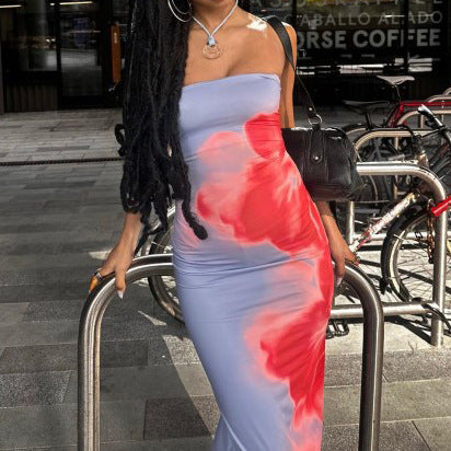 Slim Slit Tube Long Dress Summer Sexy Pint Party Beach Dresses Women's Clothing - SELFTRITSS   