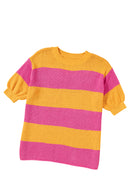 Orange Stripe Color Block Knitted T-shirt Sweater - SELFTRITSS   