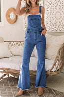 Dark Blue Adjustable Buckle Strap Flare Leg Denim Overalls - SELFTRITSS   