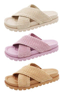 Open Toe Knit Strap Casual Slides - SELFTRITSS