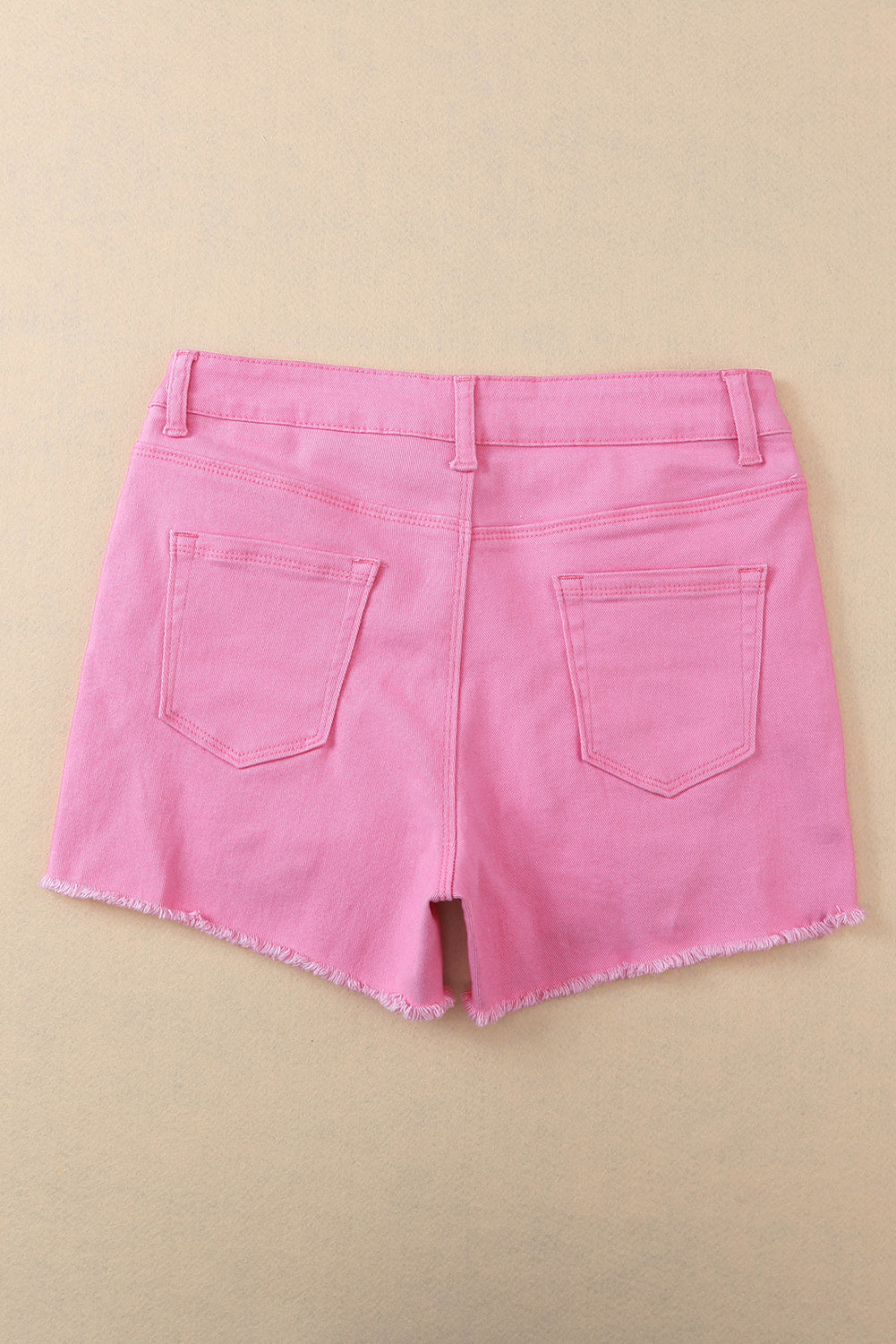 Rose Solid Color Distressed Denim Shorts - SELFTRITSS