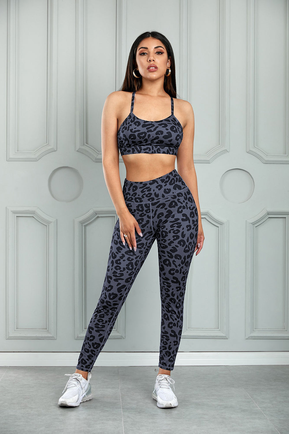 Leopard Cutout Sports Bra and Leggings Set - SELFTRITSS