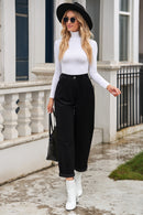 Black Corduroy High Waist Straight Leg Pants - SELFTRITSS   