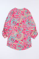 Rose Plus Size Paisley Print V Neck Roll Tab Sleeve Blouse - SELFTRITSS
