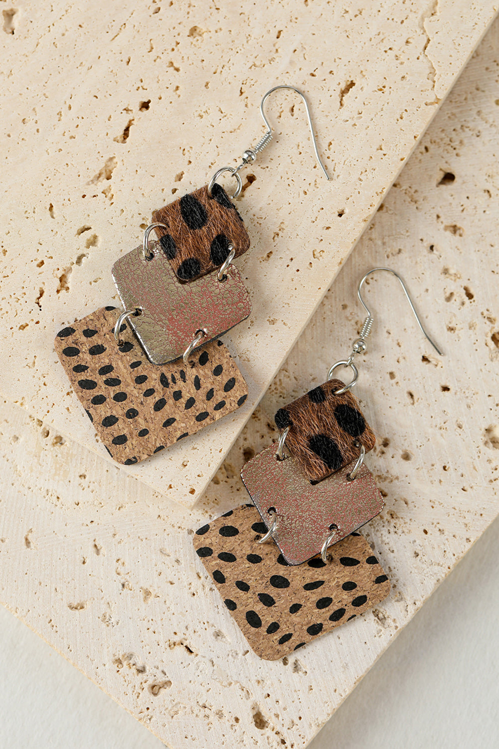 Leopard Color Block Layered Drop Earrings - SELFTRITSS