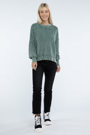 Sage Washed Side Slit Oversized Cropped Sweater