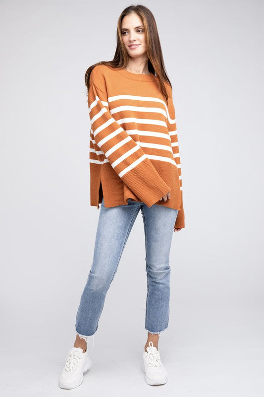 Tangarine Ribbed Hem Stripe Sweater