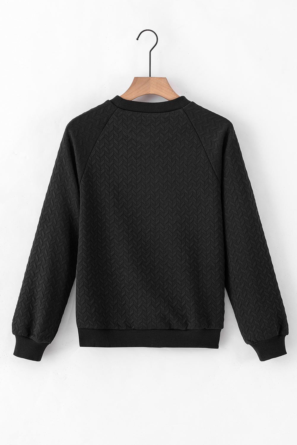 Black Solid Textured Raglan Sleeve Pullover Sweatshirt - SELFTRITSS