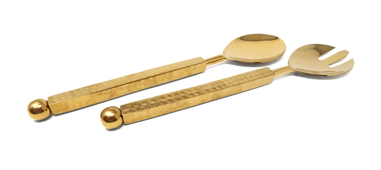 Stainless Steel Salad Servers with Gold Hammered Handles - SELFTRITSS