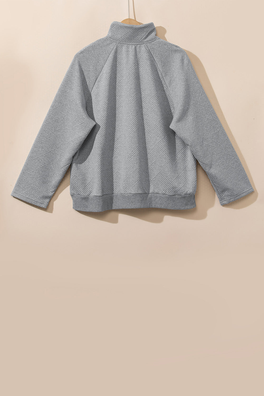 Light Grey Textured Snap Buttons Pullover Plus Size Sweatshirt