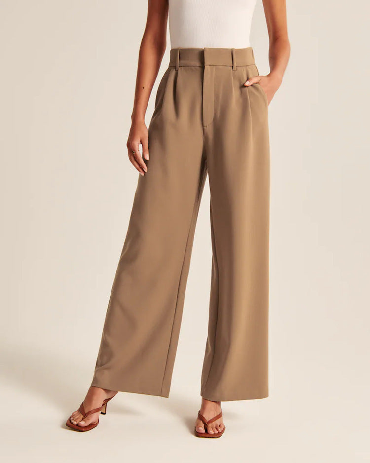 High Waist Straight Trousers With Pockets