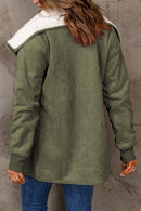 Green Faux Suede Fleece Lined Open Front Jacket - SELFTRITSS   