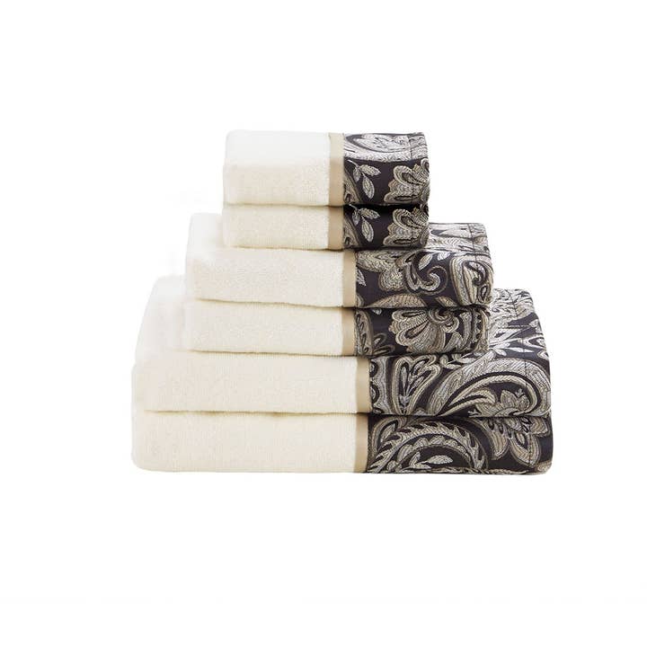 Embroidered Paisley 6-Piece Bath Towel Set, Black - SELFTRITSS