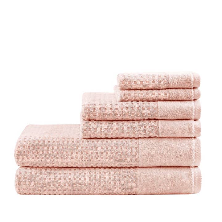 Spa Waffle 6-Piece Bath Towel Set [Certified], Pink - SELFTRITSS