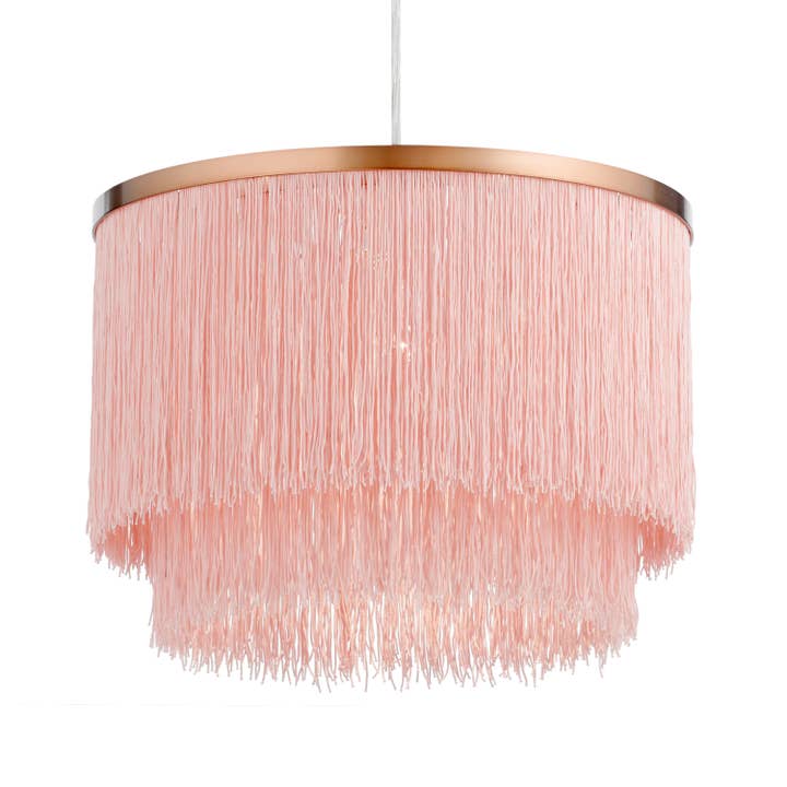 14"W Lissa 1-Light Pink Fringe Hanging Pendant Light - SELFTRITSS