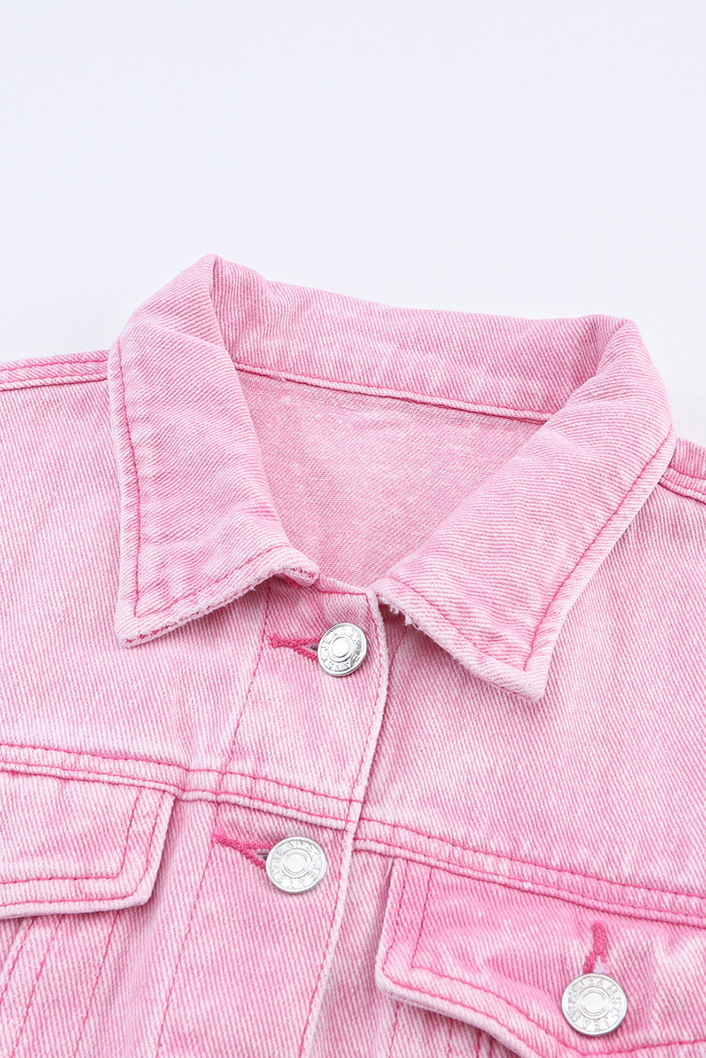 Pink Acid Wash Button Flap Pocket Denim Jacket - SELFTRITSS   