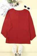 Red Solid Color Patchwork Long Sleeve Top - SELFTRITSS   