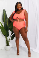 Marina West Swim Sanibel Crop Swim Top and Ruched Bottoms Set in Coral - SELFTRITSS