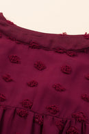 Burgundy Plus Size Swiss Dot Ruffled Sleeve V Neck Dress - SELFTRITSS