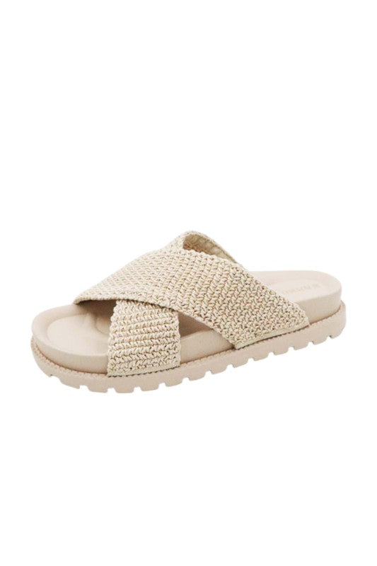Open Toe Knit Strap Casual Slides