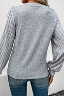 Gray Contrast Ribbed Bishop Sleeve Top - SELFTRITSS