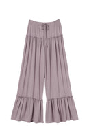 Khaki Frilled Drawstring High Waist Wide Leg Pants - SELFTRITSS   