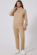 Half Snap Turtleneck Top and Pants Active Set - SELFTRITSS   