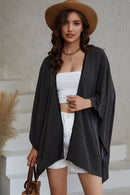 Black Lace Trim Ribbed Oversize Kimono - SELFTRITSS