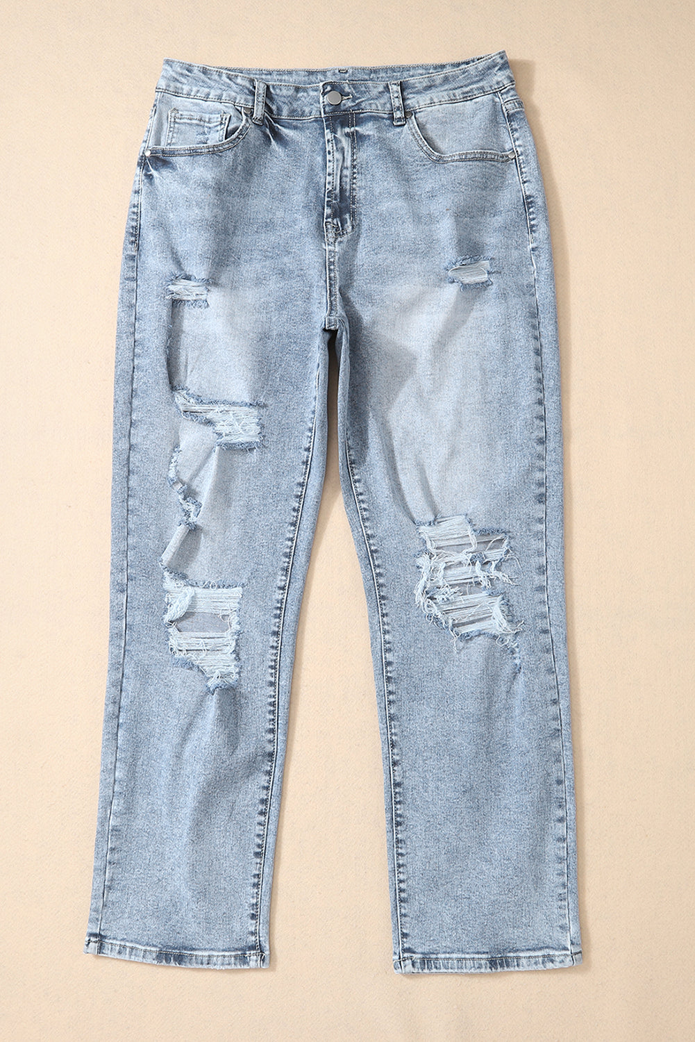 Sky Blue Light Wash Frayed Slim Fit High Waist Jeans - SELFTRITSS