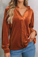 Notched Frill Detail Long Sleeve Blouse - SELFTRITSS