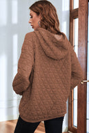 Coffee Solid Color Quilted Kangaroo Pocket Hoodie - SELFTRITSS   