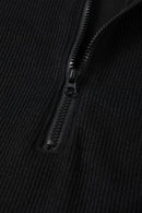Black Zip up Mock Neck Ribbed Sleeveless Bodysuit - SELFTRITSS