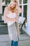 White Sequin Sheer Long Sleeve Open Front Kimono - SELFTRITSS