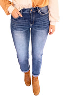 Sky Blue Embroidered Cow Straight Leg Jeans - SELFTRITSS